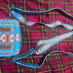 Wrangler Vibrant Blue and Brown Crossbody Bag